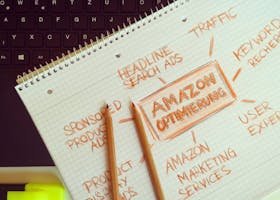 Visual representation of Amazon optimization techniques with handwritten notes and pencils.